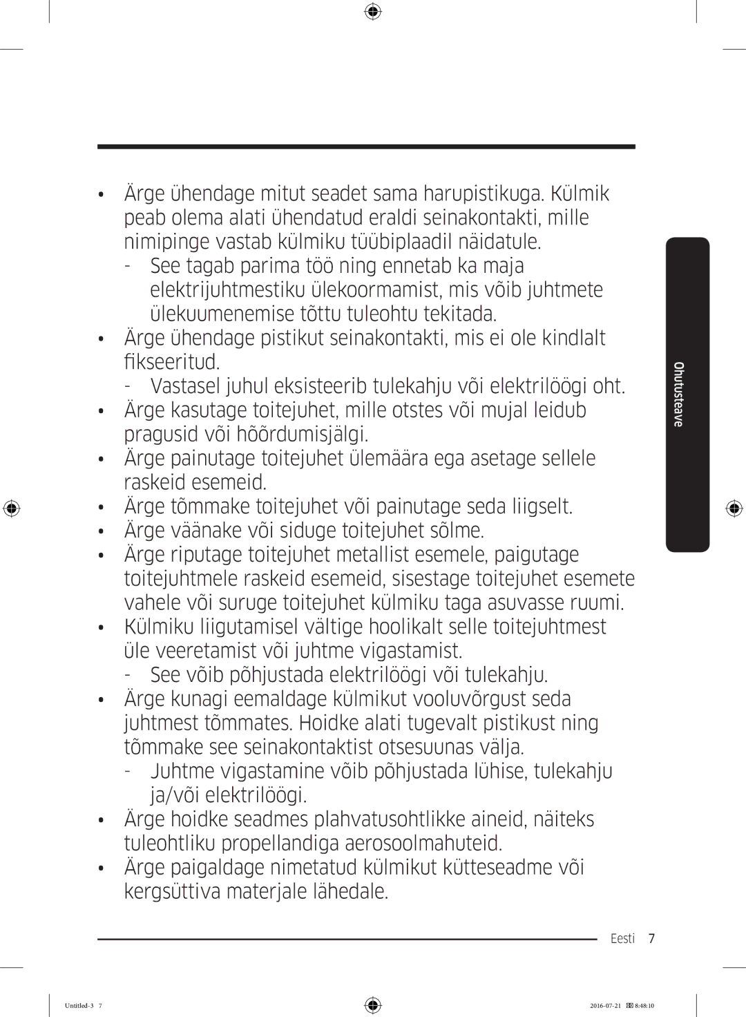 Samsung RB37K63632C/EF, RB34K6032SS/EF, RB37K63611L/EF, RB34K6232SS/EF manual Eesti  